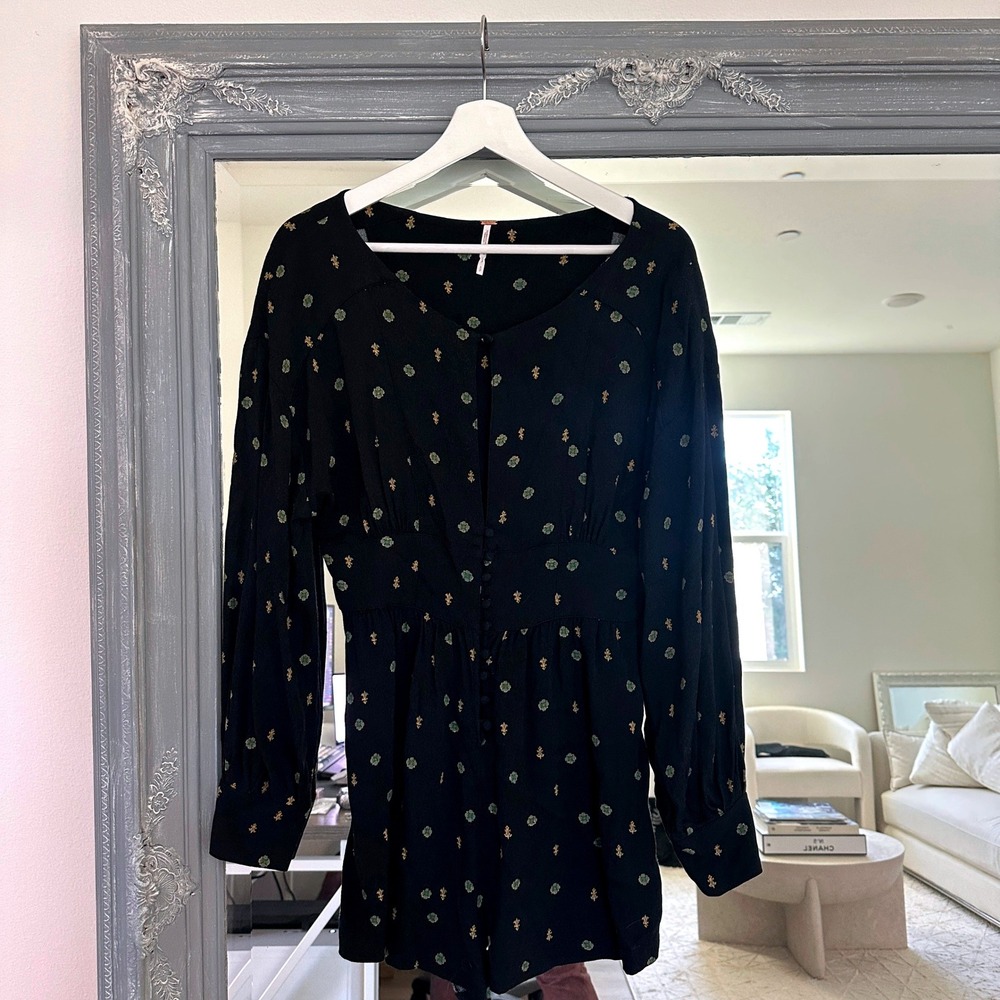 Free People Black Love Grows Long Sleeve Keyhole Romper Garden Print S - Picture 7 of 15